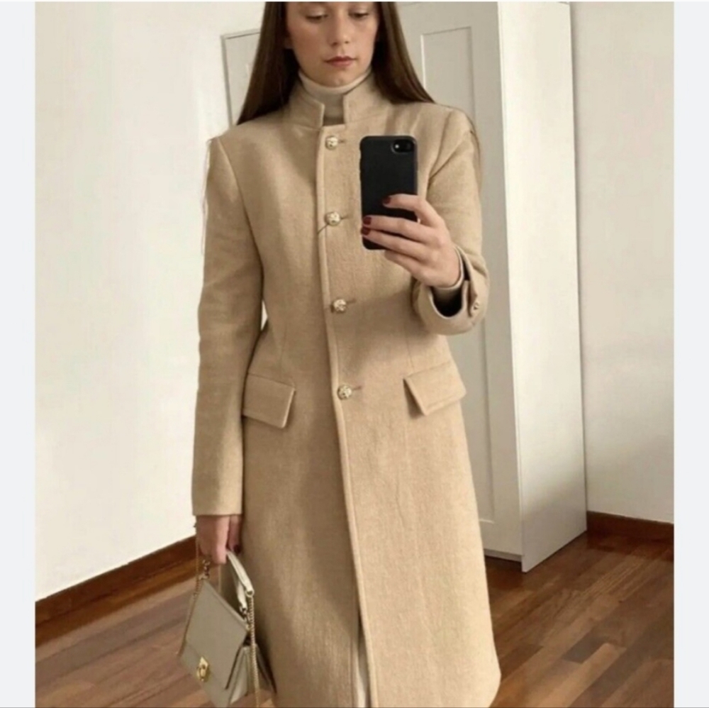 NWT Zara Long Tailored Gold Button Coat Size S